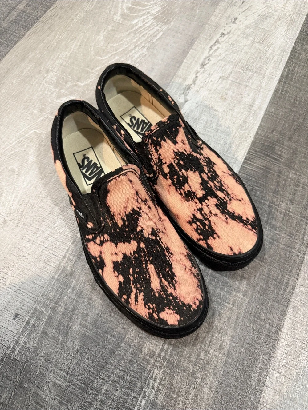 Vans Men’s Bleached Black Canvas Slip-On’s